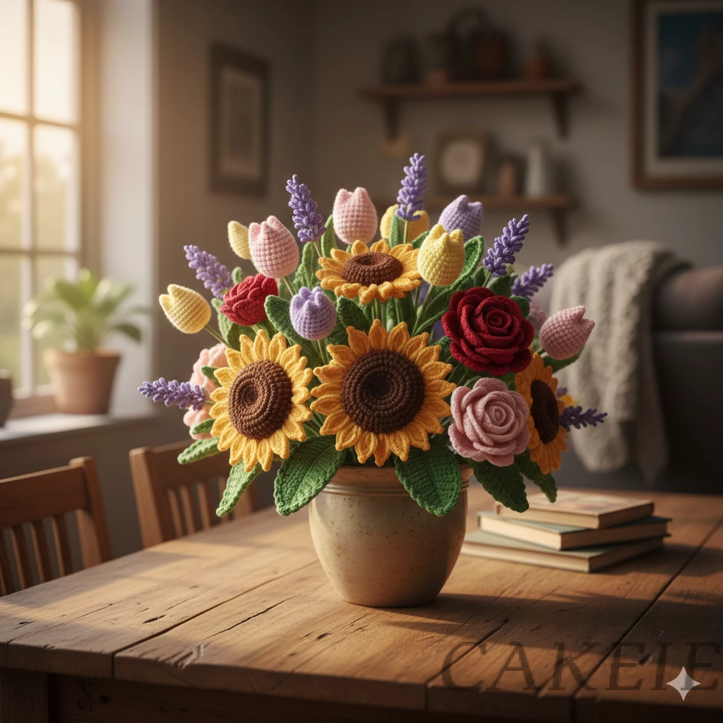 Crochet Mixed Flower Bouquet (Multicolor)